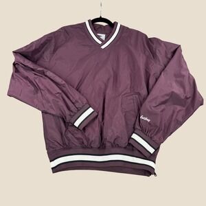 Eastbay Vintage Mens V-Neck Windbreaker Pullover Burgundy Maroon Size M Preppy